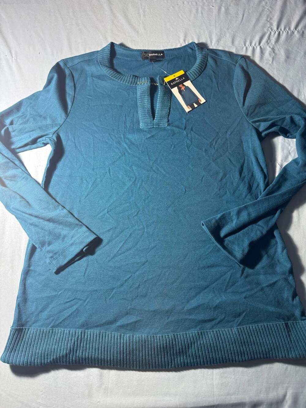 Rafaella Long Sleeve Split Neck Top Size M Blue